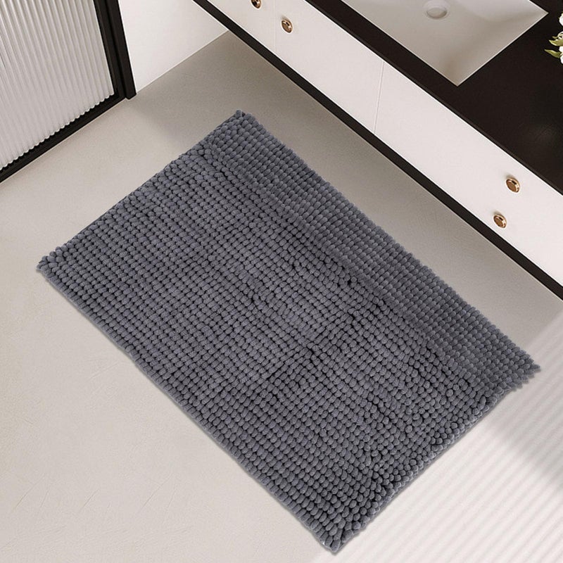 FRESHMINT Chenille Bathroom Rugs Non-Slip Bath Mat 32â€x20â€, Washable Soft Shower Mat, for Bathroom Floor & Tub Fluffy Shag Bath Rugs, Durable Thick Water Absorbent Microfiber Shower Rugs, Gray - Image 2